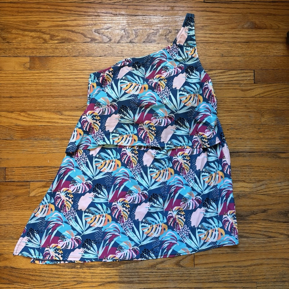 Latched Mama Tankini Top Swimsuit Bathing Suit One Shoulder Floral Vacation M